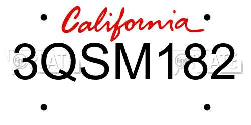 3QSM182 California License Plate