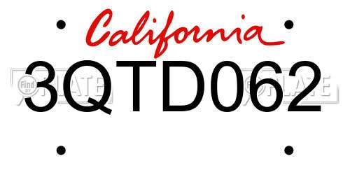 3QTD062 California License Plate
