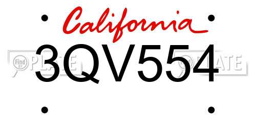 3QV554 California License Plate