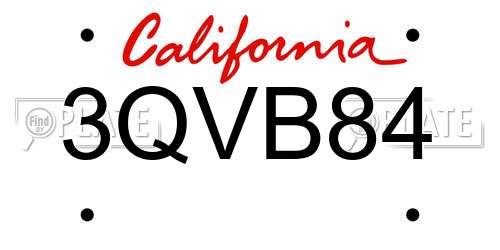 3QVB84 California License Plate