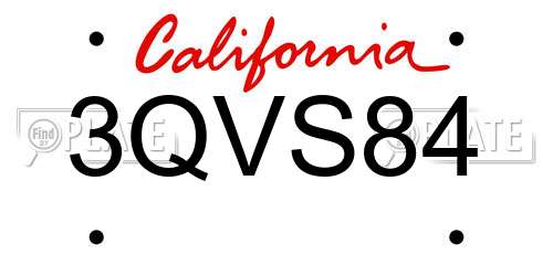 3QVS84 California License Plate