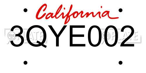 3QYE002 California License Plate