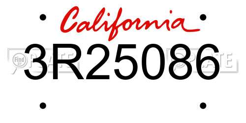 3R25086 California License Plate