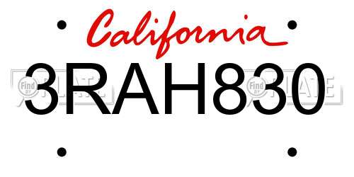 3RAH830 California License Plate