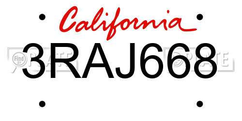 3RAJ668 California License Plate