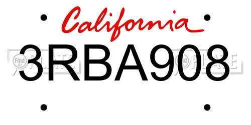 3RBA908 California License Plate