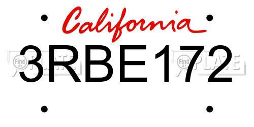 3RBE172 California License Plate