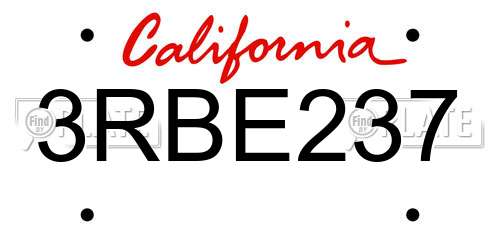 3RBE237 California License Plate