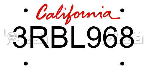 3RBL968 California License Plate