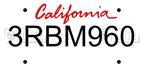 3RBM960 California License Plate