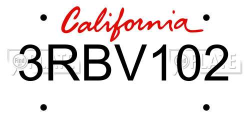 3RBV102 California License Plate
