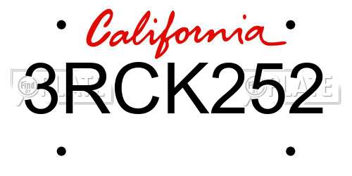 3RCK252 California License Plate