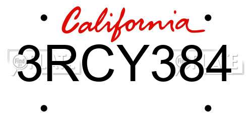 3RCY384 California License Plate
