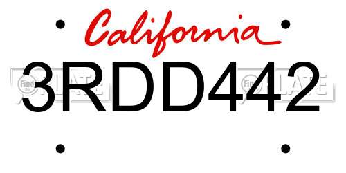 3RDD442 California License Plate