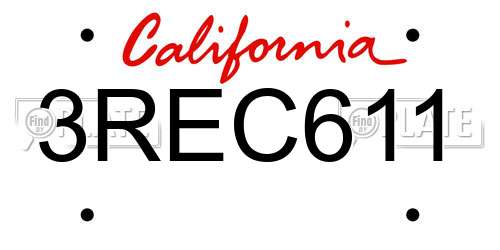3REC611 California License Plate