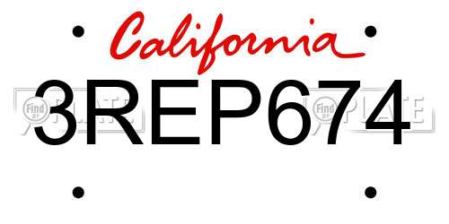 3REP674 California License Plate