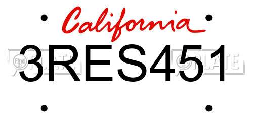 3RES451 California License Plate