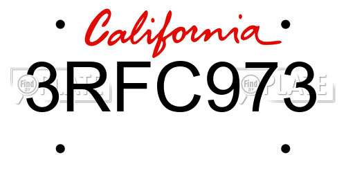 3RFC973 California License Plate