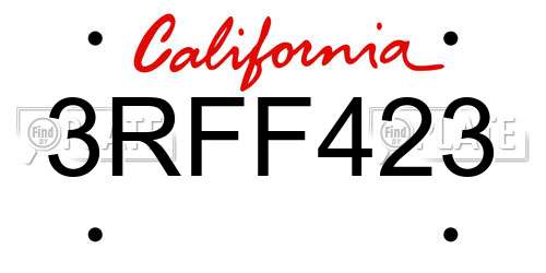 3RFF423 California License Plate
