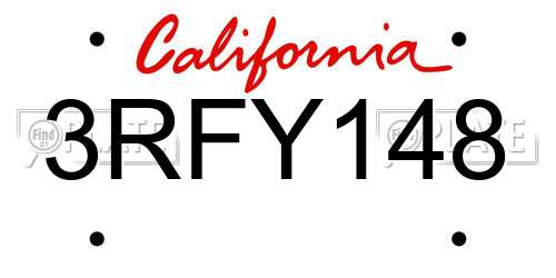 3RFY148 California License Plate