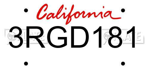 3RGD181 California License Plate