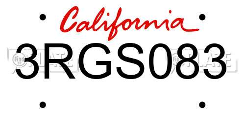 3RGS083 California License Plate