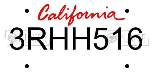 3RHH516 California License Plate