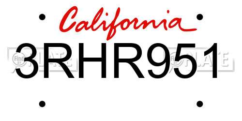 3RHR951 California License Plate