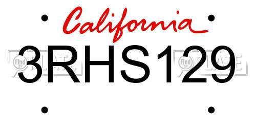 3RHS129 California License Plate