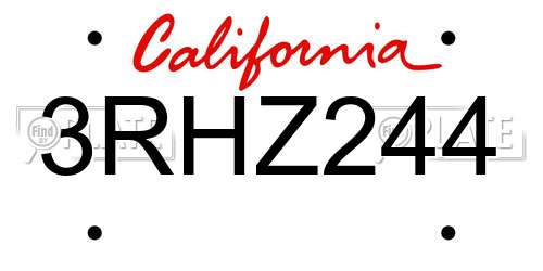 3RHZ244 California License Plate