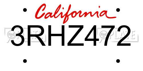 3RHZ472 California License Plate