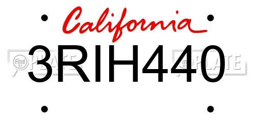 3RIH440 California License Plate