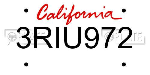 3RIU972 California License Plate