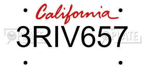 3RIV657 California License Plate