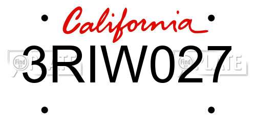 3RIW027 California License Plate
