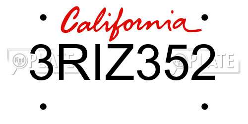 3RIZ352 California License Plate