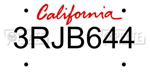 3RJB644 California License Plate