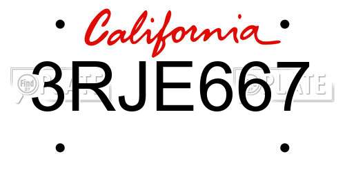 3RJE667 California License Plate