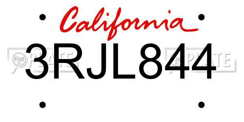 3RJL844 California License Plate