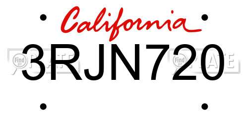 3RJN720 California License Plate