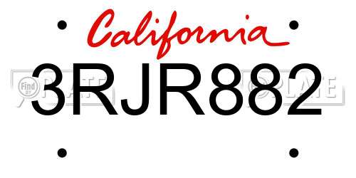 3RJR882 California License Plate