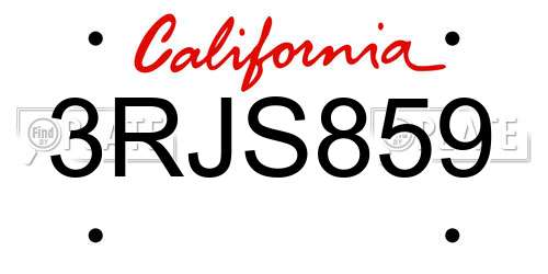 3RJS859 California License Plate