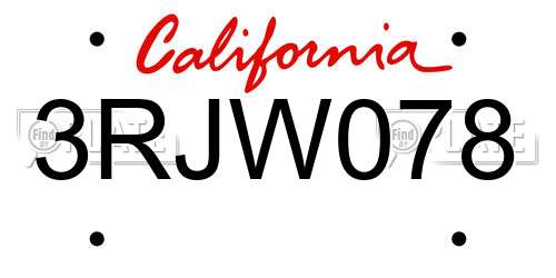 3RJW078 California License Plate