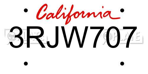 3RJW707 California License Plate