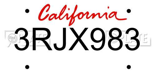 3RJX983 California License Plate