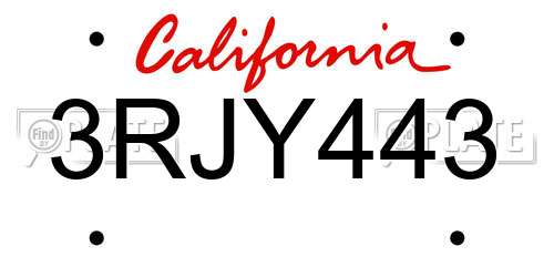 3RJY443 California License Plate