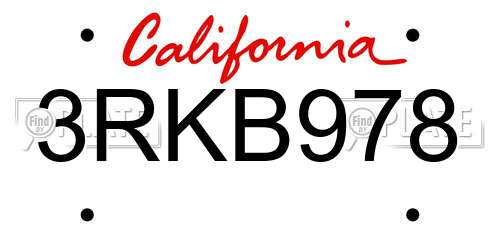 3RKB978 California License Plate