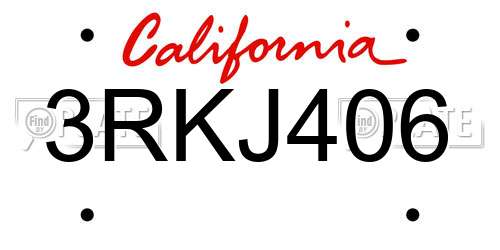 3RKJ406 California License Plate
