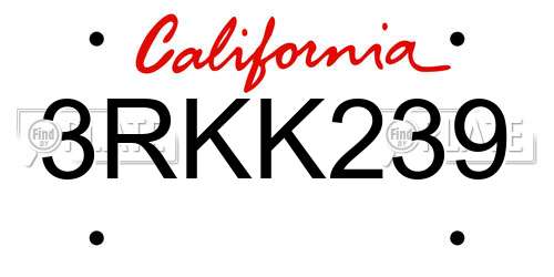 3RKK239 California License Plate