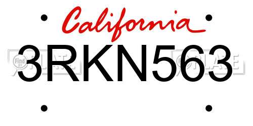 3RKN563 California License Plate
